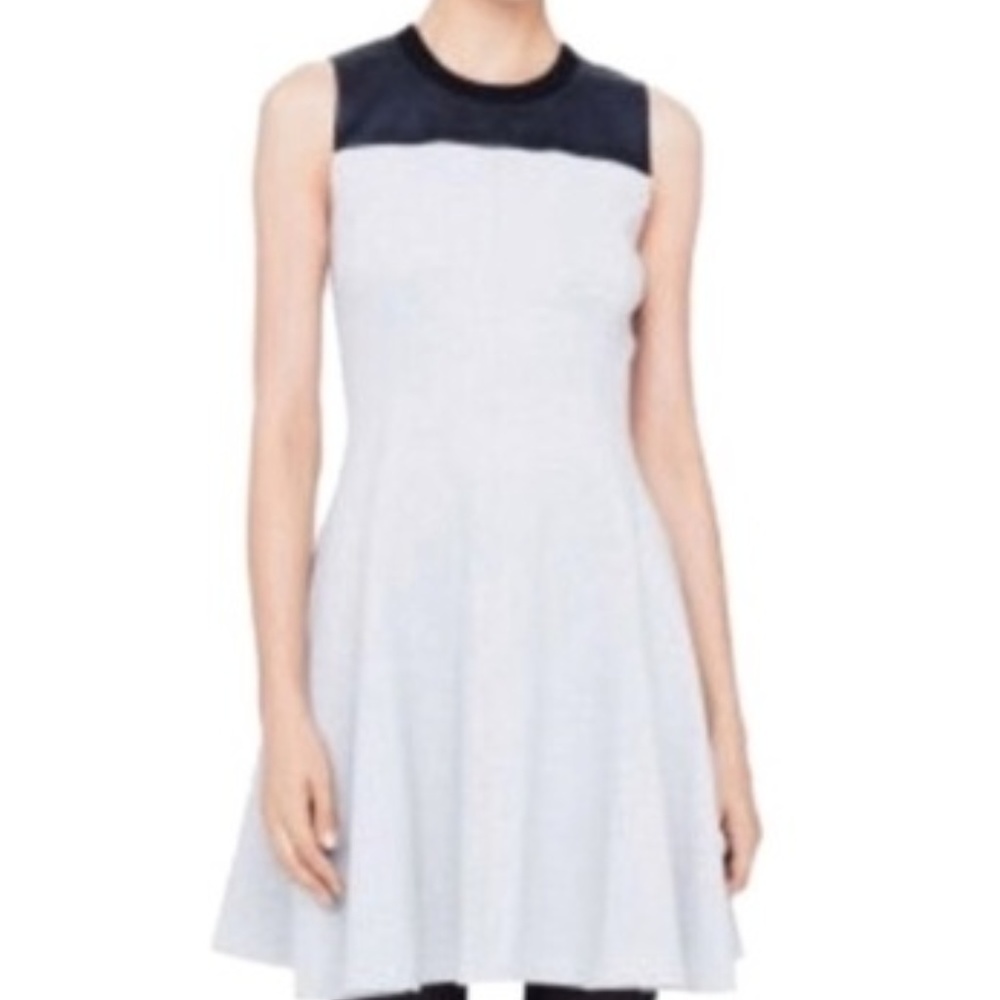 Club Monaco Grey and Leather Fit and Flare Dress
